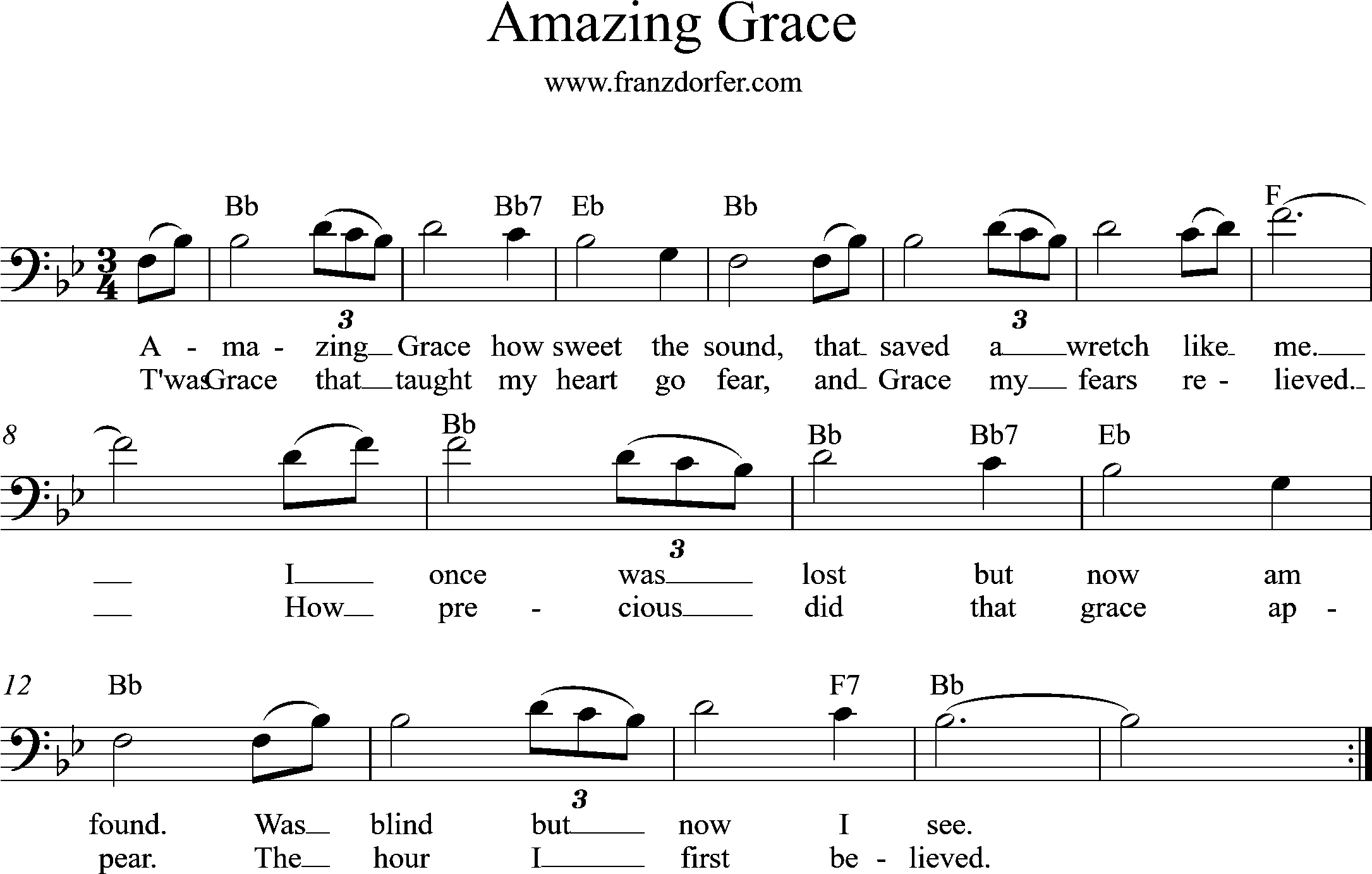 Posaune, Amazing Grace - Bb-Dur